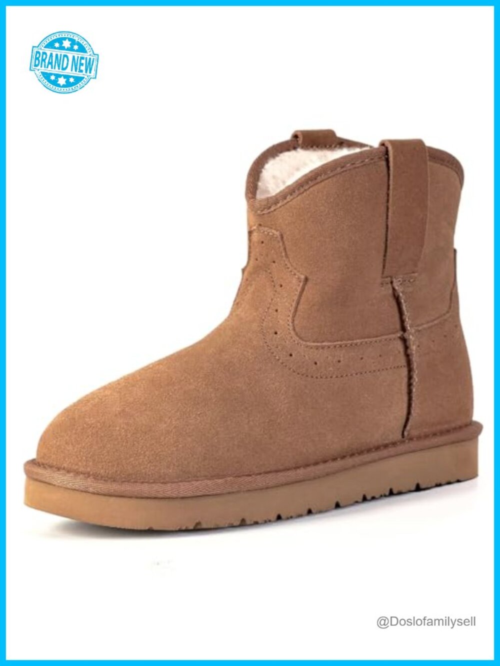 Genuine Leather Ankle Boots Western Cowboy Snow Booties Faux Fur Lined